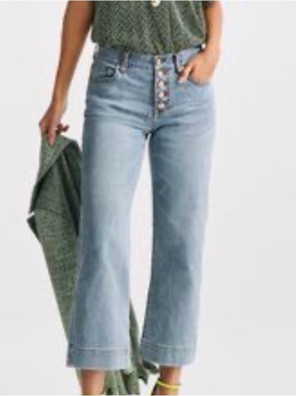 CAbi Light Blue Button-Fly Palm Beach Crop Jeans